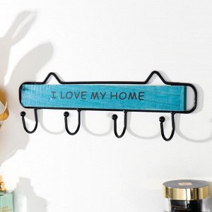 Крючки декоративные металл "I love my home" голубой 9,5х29 см 7110475