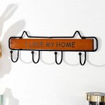 Крючки декоративные металл &quot;I love my home&quot; коричневый 9,5х29 см