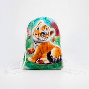 Мешок-рюкзак новогодний, 21 ? 29 см, отдел на шнурке, цвет зелёный, «Тигрёнок и колибри»
