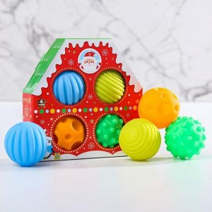 Новый год, подарочный набор резиновыx игрушек «Новогодний домик», 4 штуки
