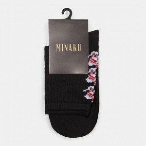 Носки женские новогодние "Снеговики" MINAKU цвет чёрный, (23 см)