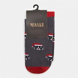 Носки новогодние мужские MINAKU «С Новым Годом, кот», цвет серый, (27 см)