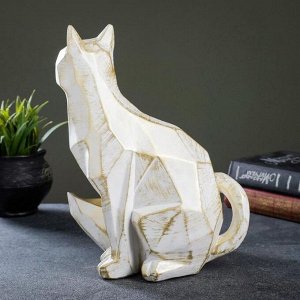 Подставка для мелочей "Кот полигональный" белый с золотом,  29х23х20см