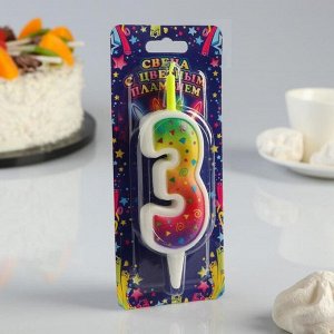 Свеча для торта "Цветное пламя", 12.3 см, цифра "3", микс