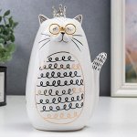 Сувенир керамика &quot;Котик в очках, в короне&quot; белый с золотом 18,2х9,5х11,8 см