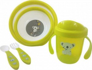 Uviton - Набор детской посуды (тарелочки, поильник, столовын приборы) Цвет: зелёный.