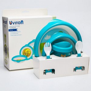 Uviton - Набор детской посуды (тарелочки, поильник, столовын приборы) Цвет: бирюзовый.