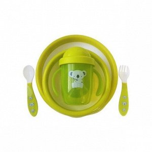 Uviton - Набор детской посуды (тарелочки, поильник, столовын приборы) Цвет: зелёный.