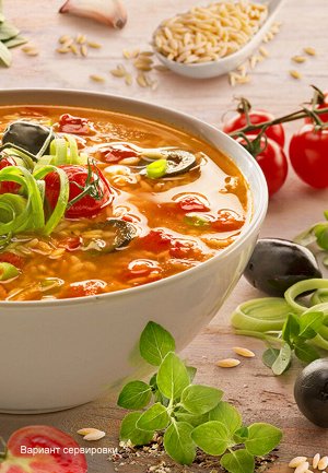 Суп по-средиземноморски с пастой орзо и маслинами