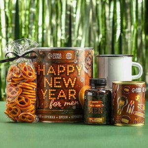 Подарочный набор Happy New Year: чай чёрный с имбирём 50 г., кружка 350 г., арахис солёный 300 г., крекеры 70 г.