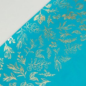 Отрез кожзама с тиснением "Golden Branches Turquoise" 50х25 см