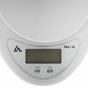 Весы кухонные LuazON LVK-706, электронные, с чашей, до 5 кг, белые