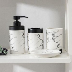 Набор аксессуаров для ванной комнаты «Мраморный металл», 4 предмета (мыльница, дозатор 400 мл, два стакана), цвет белый