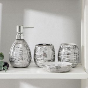 Набор аксессуаров для ванной комнаты «Нити», 4 предмета (мыльница, дозатор 400 мл, 2 стакана), цвет серебряный