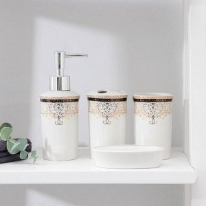 Набор аксессуаров для ванной комнаты Доляна «Золотая роскошь», 4 предмета (дозатор 250 мл, мыльница, 2 стакана)