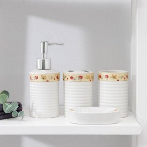 Набор аксессуаров для ванной комнаты Доляна «Танец бабочек», 4 предмета (дозатор 400 мл, мыльница, 2 стакана)