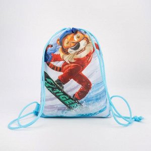 Мешок-рюкзак новогодний, 21 ? 29 см, отдел на шнурке, цвет голубой, «Тигр сноубордист»