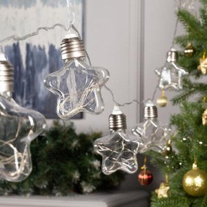 Luazon Lighting Гирлянда «Нить» 3 м с насадками «Лампочки звёздочки», IP20, прозрачная нить, 80 LED, свечение мульти, 8 режимов, 220 В
