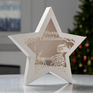 Светодиодная фигура «Звезда с упряжкой», 30 x 30 x 4 см, пластик, батарейки АААх2, свечение тёплое белое