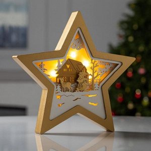 Фигура светодиодная "Золотая звезда", 24х24х3, ААА*2, 6LED, Т/БЕЛЫЙ