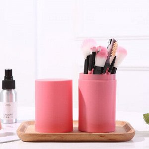 Набор кистей для макияжа в тубе (12 шт) розовый
