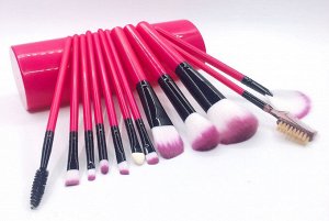 Набор кистей для макияжа в тубе (12 шт) розовый