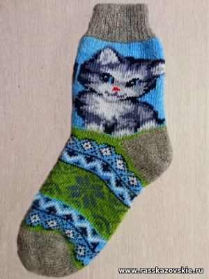 Женские шерстяные носки круговой вязки с рисунком(кошка)