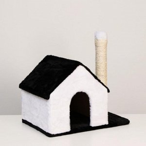 Дом "Будка" со столбиком-когтеточкой, 50 х 35 х 60 см, чёрно-белый