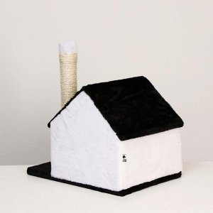 Дом "Будка" со столбиком-когтеточкой, 50 х 35 х 60 см, чёрно-белый