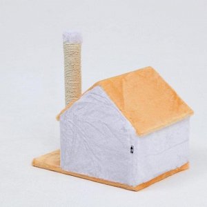 Дом "Будка" со столбиком-когтеточкой, 50 х 35 х 60 см,  персиково-белый