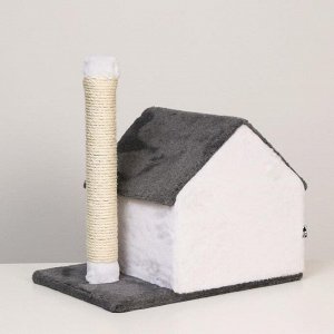 Дом "Будка" со столбиком-когтеточкой, 50 х 35 х 60 см, серо-белый