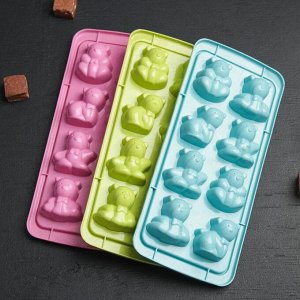 Форма для льда и шоколада «Зверята», 8 ячеек, 25x11x2,5 см, цвет МИКС