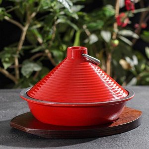 Сковорода-тажин чугунная с доской для подачи, 23,5?16 см, цвет красный