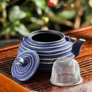 Чайник чугунный Доляна «Аои», 700 мл, с ситом, цвет синий