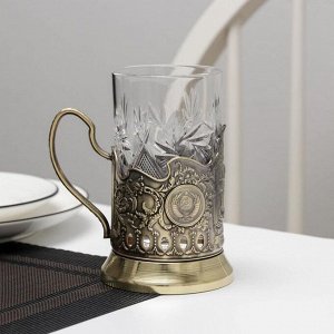 Набор для чая «Высоцкий», 2 предмета: подстаканник, стакан, латунь