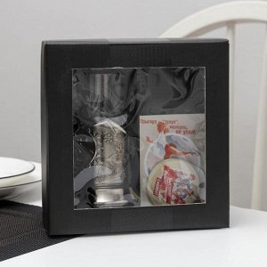 Кольчугинский мельхиор Подарочный набор для чая «Зимние виды спорта Фигурное катание», 4 шт: подстаканник, стакан, открытка, значок, латунь, никель