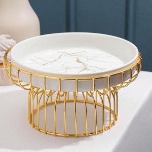 Подставка для десертов керамическая на металлической подставке «Богема. Gold», 23x13 см, цвет белый