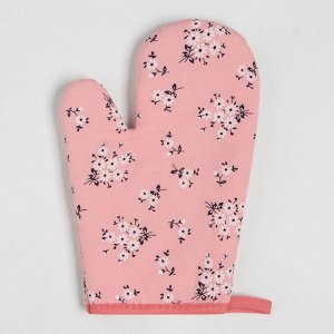Кухонный набор  «Цветы на розовом», прихватка, 17*17 см, рукавица 26*16 см,100% п/э