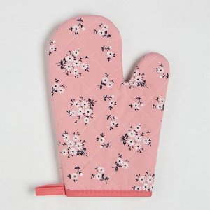 Кухонный набор  «Цветы на розовом», прихватка, 17*17 см, рукавица 26*16 см,100% п/э