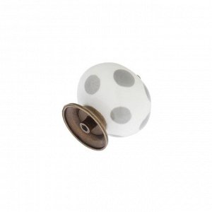 Ручка кнопка, керамическая, цвет белый с серыми кругами