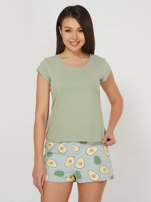 Пижама женская "Авокадо" с шортиками (зеленая футболка)