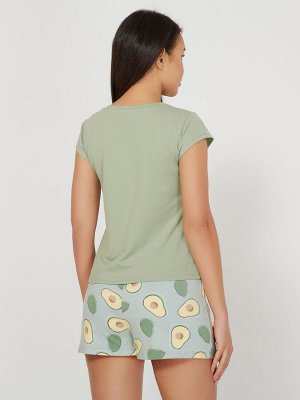 Пижама женская &quot;Авокадо&quot; с шортиками (зеленая футболка)