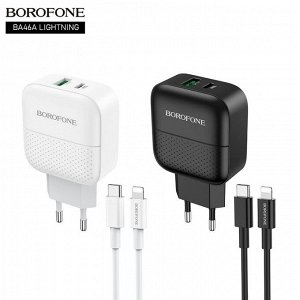 Сетевой адаптер USB Borofone BA46A PD+QC3.0, 18W, 3 А, с кабелем Type-C to Lightning