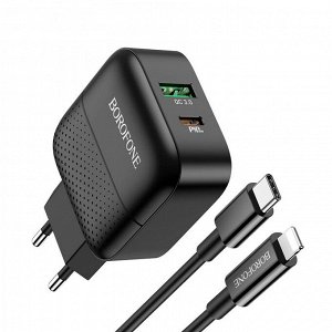 Сетевой адаптер USB Borofone BA46A PD+QC3.0, 18W, 3 А, с кабелем Type-C to Lightning