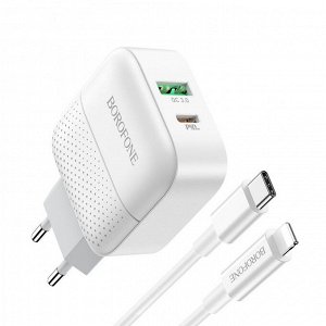 Сетевой адаптер USB Borofone BA46A PD+QC3.0, 18W, 3 А, с кабелем Type-C to Lightning