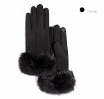 Женские кашемировые перчатки с меховой опушкой, цвет черный