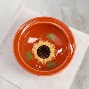 Салатник "Подсолнух", роспись, глазурь, красная глина, 0.65 л