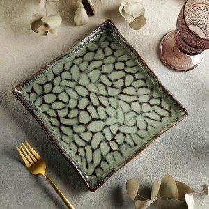 Блюдо керамическое квадратное «Пайро», 21,5x21,5 см, цвет зелёный