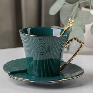 Чайная пара «Элизабет», чашка 240 мл, 11,5х9х8 см, блюдце 13,5 см, ложка, цвет зелёный