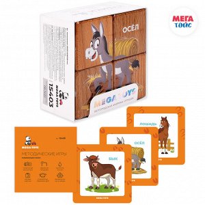 Набор кубиков обучающий "Домашние животные" (4кубика, 3 двусторонние карточки, развивающее методическое пособие)